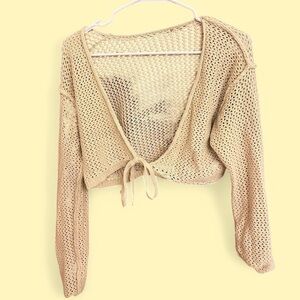 Tan Knit Cropped Cardigan